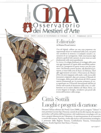 Articolo su Osservatorio dei Mestieri d'Arte